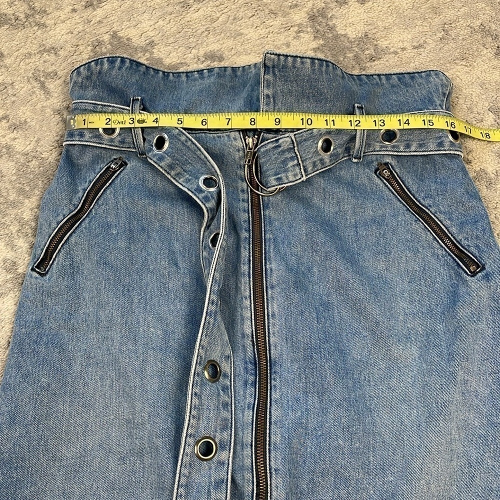 Grlfrnd Ava Strap Me In Denim Jean Mini Skirt Paperbag 90s Sz 31 - Picture 10 of 14